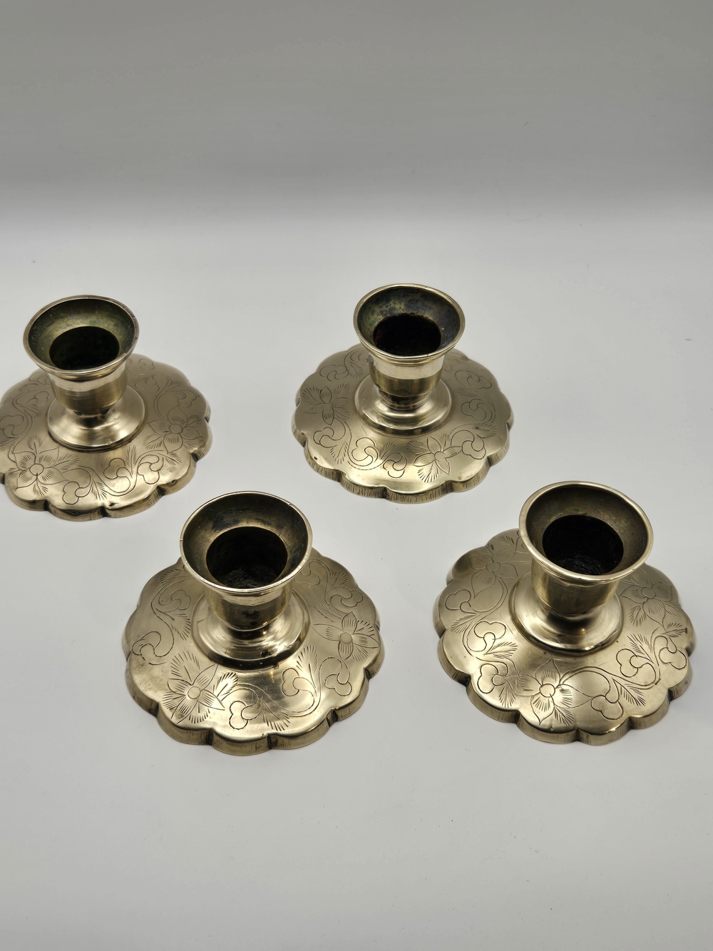 Brass Floral Engraved Candle Holders - Set of 4